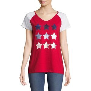 St. John's Bay Short Sleeve Americana USA stars flag  patriotic V Neck T-shirt L